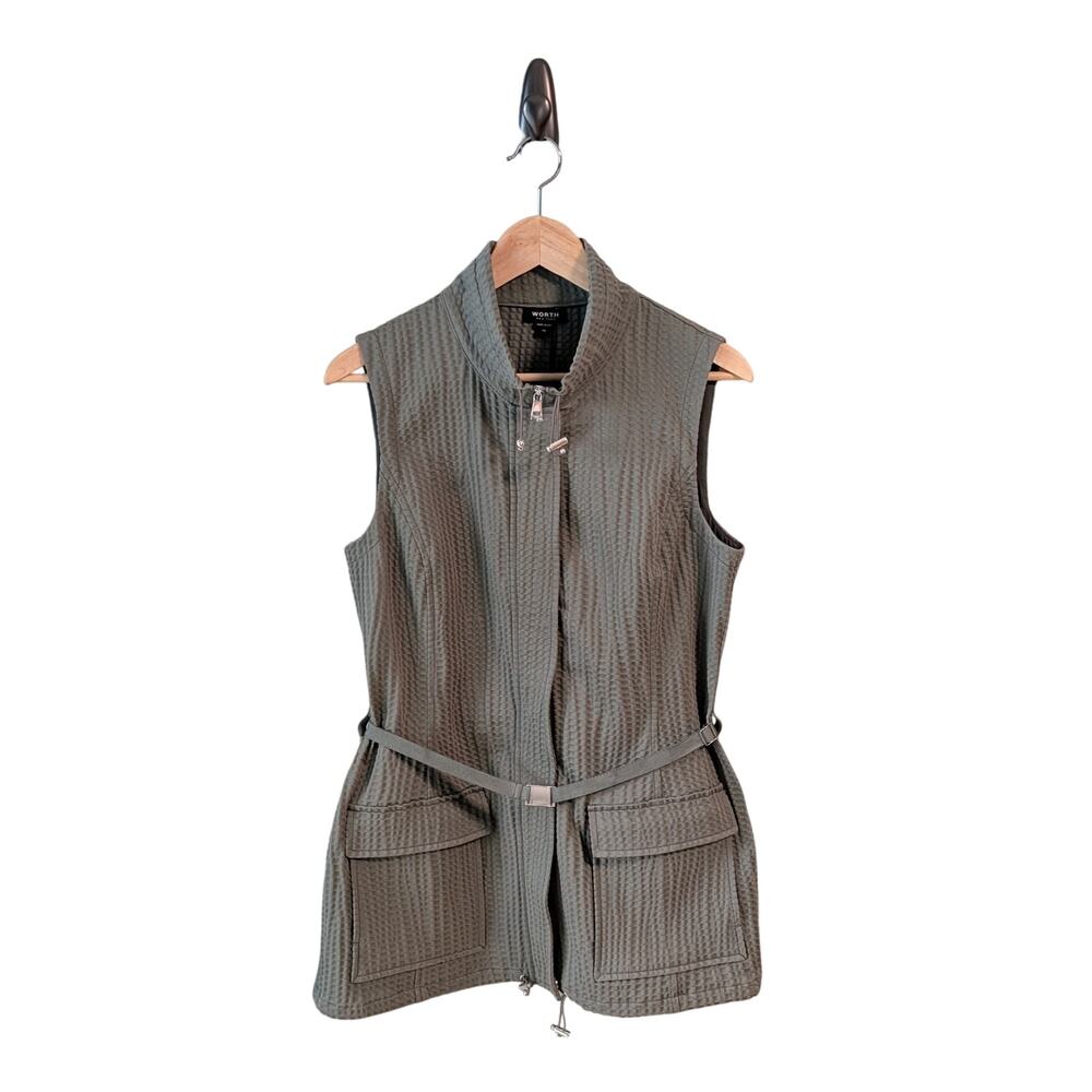 Worth Olive Quilted Belted Vest